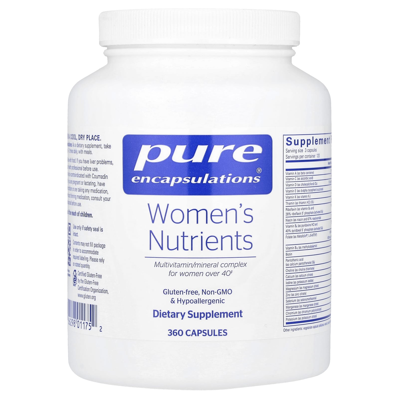 Pure Encapsulations, Women’s Nutrients 40+, 360 Capsules UPC 766298011752 | HiLife Vitamins